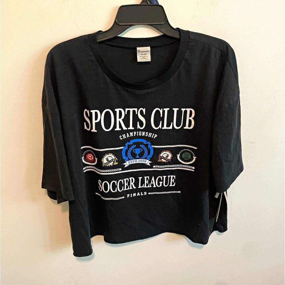 No Boundaries Black Sports Club Soccer League Graphic Boxy Crew Tee 2XL